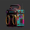 Vibrant Retro Electronic Boombox Featuring Neon Colors Speakers And Knob Design