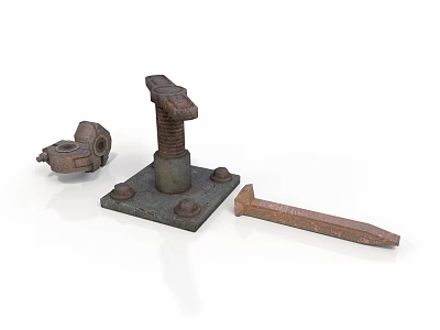 Old Rusted Vintage Metal Mechanical Parts Including Bolt Nut And Long Bar 3d model