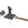 Old Rusted Vintage Metal Mechanical Parts Including Bolt Nut And Long Bar
