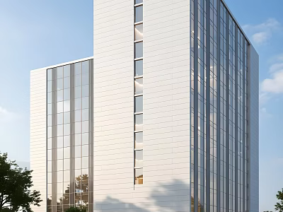 Modern High Rise Hotel Building With Glass Facade And White Exterior Design 3d model