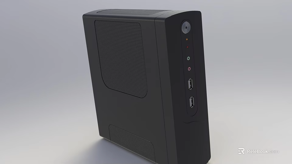 Sleek Black Desktop PC Case With Ventilation Grilles And Front Panel Ports 3d model 