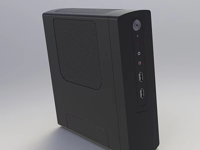 Sleek Black Desktop PC Case With Ventilation Grilles And Front Panel Ports 3d model