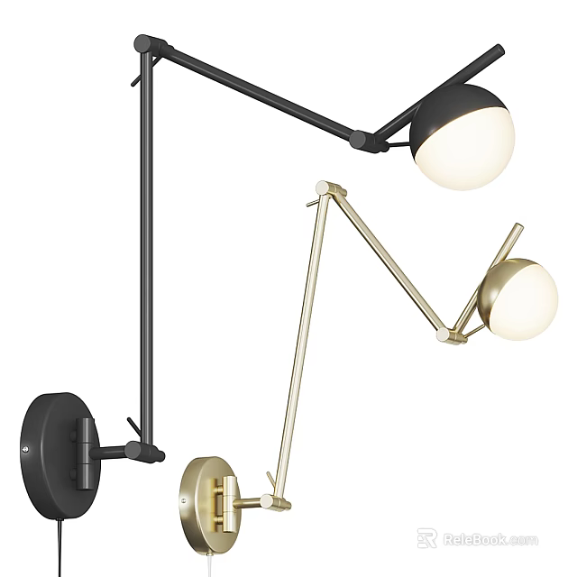 Modern Adjustable Arm Wall Lamps In Black And Gold Metal For Interior Decor Design 3d model 