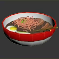 Delicious Ramen Bowl with Noodles Egg Meat Scallions and Chopsticks