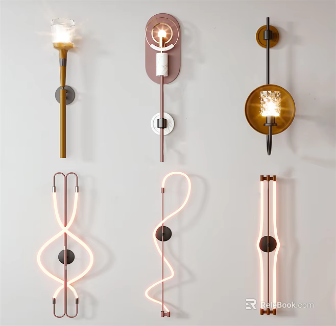 Modern Unique Design Wall Lamps With Curved Shapes And Soft Lighting Effects 3d model 