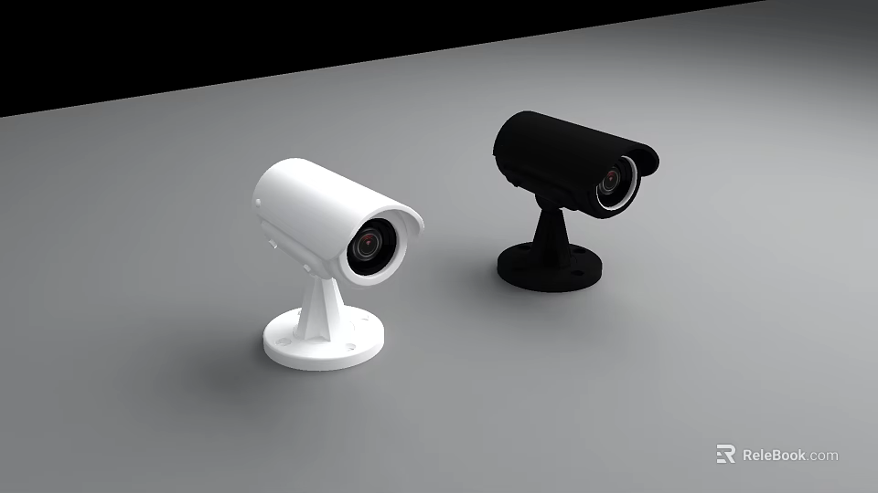 White and Black Projection Monitoring Surveillance Cameras with Mounting Brackets 3d model 