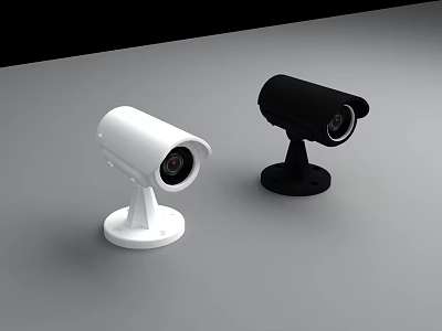 White and Black Projection Monitoring Surveillance Cameras with Mounting Brackets 3d model