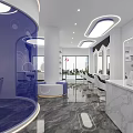Modern Beauty Salon Interior With White Blue Lighting Marble Floor Mirrors And Chairs