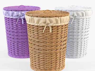 Colorful Woven Storage Baskets Purple Brown White with Bowknot Lids for Home Organizing 3d model