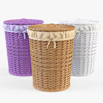 Colorful Woven Storage Baskets Purple Brown White with Bowknot Lids for Home Organizing 3d model