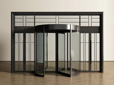 Modern Revolving Door With Black Frame And Glass Panels In Minimalist Interior 3d model