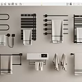 Hanging Towels with Black Heated Racks and Various Modern Holders in Bathroom Design