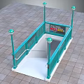Urban Subway Station Entrance With Teal Railings Lamp Posts Digital Display And Staircase