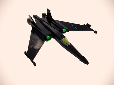 Black Fighter Jet With Green Accents And Transparent Cockpit In Flight 3d model