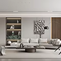 Modern Living And Dining Room Interior With Sofa Coffee Table Decorative Wall Art And Floor Lamp