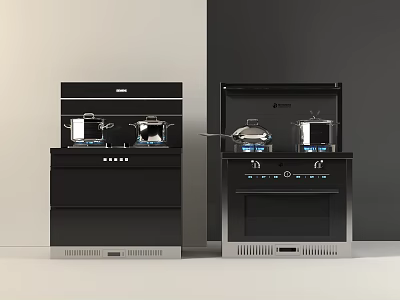 Modern Black Kitchen Appliances With Integrated Stove And Range Hood Design 3d model