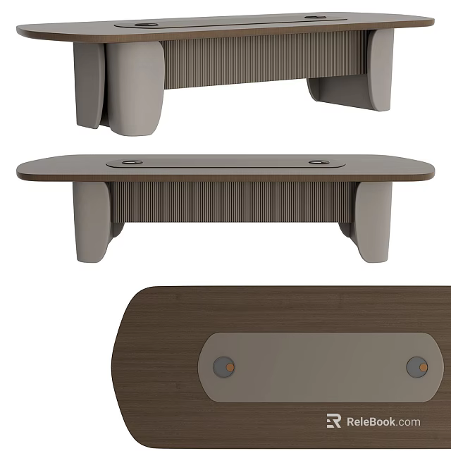 Modern Office Desk Featuring Brown Wooden Top And Gray Support Legs 3d model 