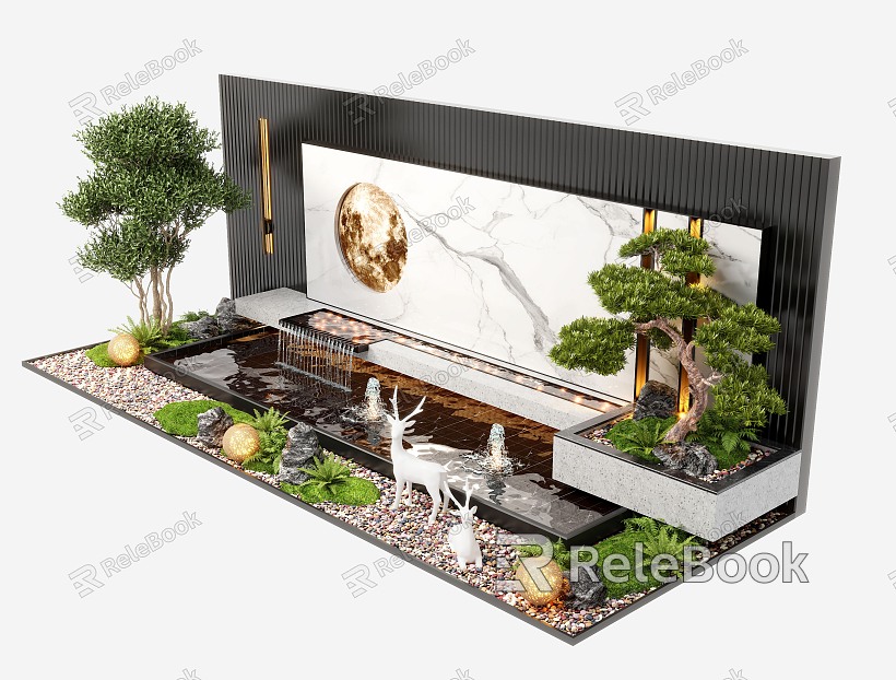 Modern waterscape wall waterscape landscape wall stacked water landscape plant landscape sketch model