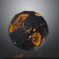 Volcanic Black Sphere With Glowing Orange Lava Cracks And Rough Surface