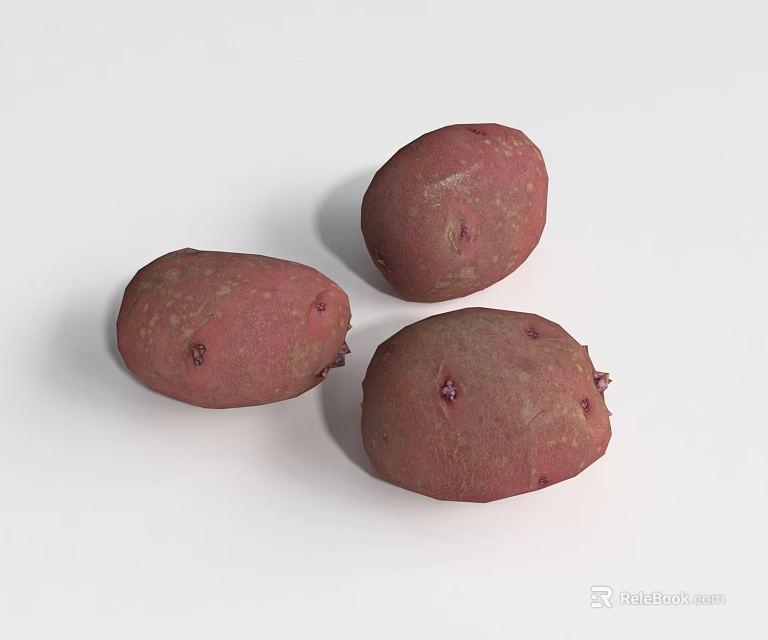 Three Fresh Red Potatoes With Smooth Skin On White Background 3d model 