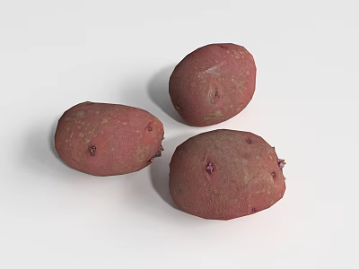 Three Fresh Red Potatoes With Smooth Skin On White Background 3d model