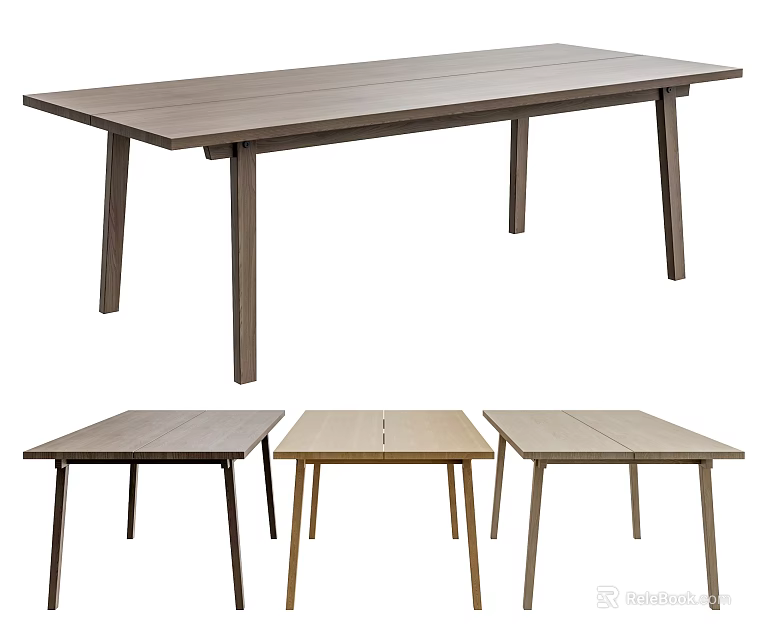 Modern Wooden Dining Table with Rectangular Top and Various Design Options 3d model