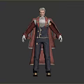 Man with White Hair in Long Dark Blue Coat Red Accents Gold Buttons White Gloves