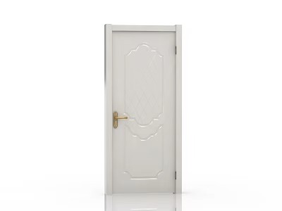 Simple Style White Interior Door With Golden Handle And Decorative Patterns For Home Decoration 3d model