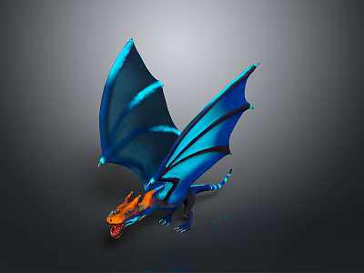 Vibrant Dragon Game And Movie Character With Blue Wings And Orange Details 3d model