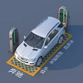 White Mercedes Electric SUV Charging at Station with Two Charging Piles