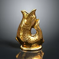 Elegant Golden Fish Shaped Decorative Furniture Figurine With Smooth Surface And Sturdy Base