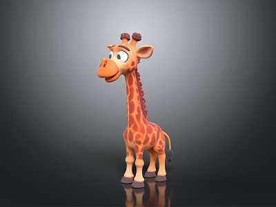 Cartoon Giraffe 3D Model With Big Eyes Smiling Mouth And Gray Background 3d model