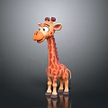 Cartoon Giraffe 3D Model With Big Eyes Smiling Mouth And Gray Background