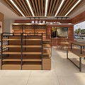 Modern Specialty Store Interior Design With Wooden Shelves Metal Frames And Strip Lights