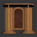 Wooden Entrance Gate with Pillars Curved Top and Red Panel Classic Design Detail