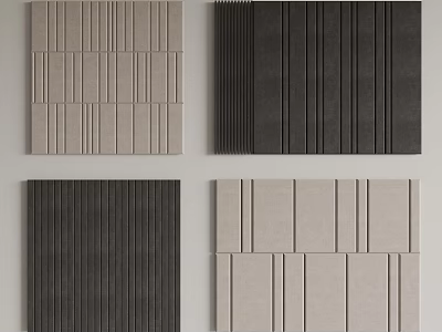 Modern Background Wall Designs With Textured Gray Panels Vertical Stripes And Square Tiles 3d model