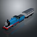 Electric Toy Train With Blue Locomotive And White Passenger Carriage