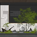 Modern Zen Feature Wall Design With Green Tree Stones Moon Shaped Sphere And Small Plants