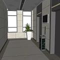 Modern Elevator Lobby With Windows Potted Plant TV Screen And Notice Board 3d model