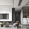 Modern Premium Grey Living Room Dining Room 3d model