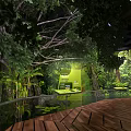 Tropical Indoor Forest Interior With Lush Green Plants Wooden Floor And Glass Railing