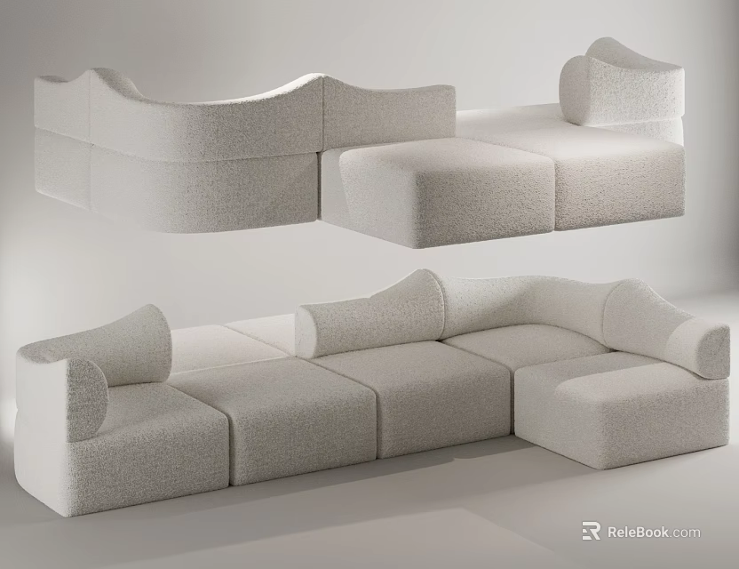 Modern Sectional Sofa In Light Gray With Modular Design And Soft Fabric Upholstery 3d model 
