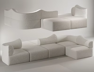 Modern Sectional Sofa In Light Gray With Modular Design And Soft Fabric Upholstery 3d model