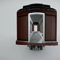 Vintage Brown Train Carriage With Wooden Exterior Windows And Metal Wheels