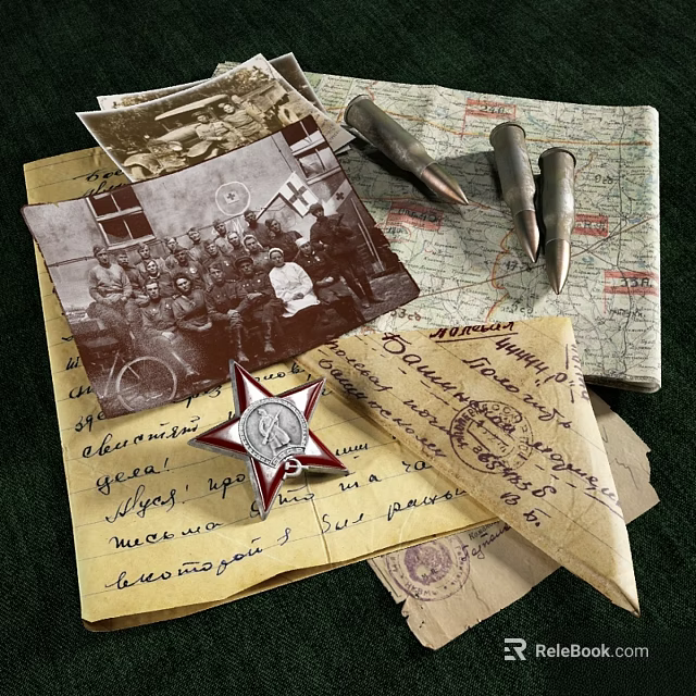 Vintage Wall Decor with Old Photos Medal Letters and Map for Home Decoration 3d model 