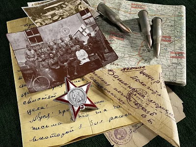 Vintage Wall Decor with Old Photos Medal Letters and Map for Home Decoration 3d model