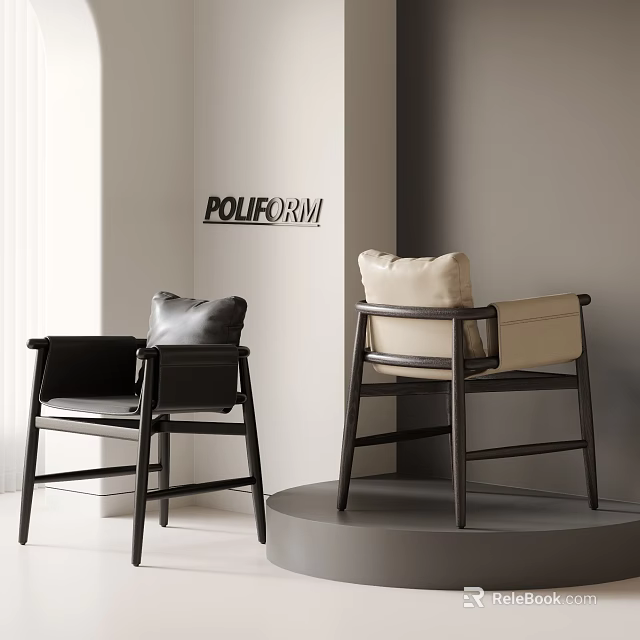 POLIFORM Modern Minimalist Dining Chairs With Black And Beige Upholstery And Sturdy Wooden Frame 3d model 