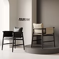 POLIFORM Modern Minimalist Dining Chairs With Black And Beige Upholstery And Sturdy Wooden Frame