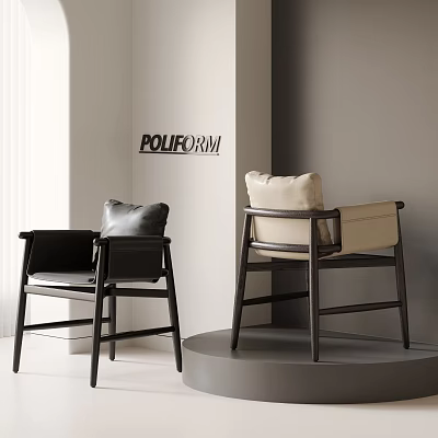 POLIFORM Modern Minimalist Dining Chairs With Black And Beige Upholstery And Sturdy Wooden Frame 3d model