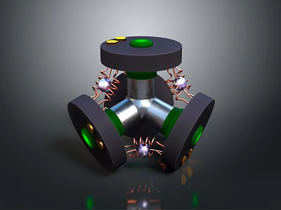 3D Rendered Mechanical Structure With Black Silver Components And Green Circular Sections 3d model